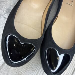 French Sole FS/NY Black Suede Angel Ballet Flats Patent Heart Size 7.5 B